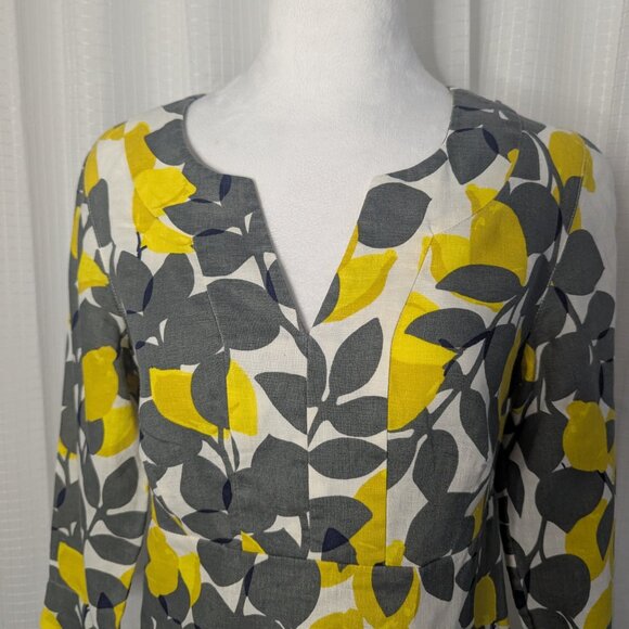 Boden 100% Linen Dress, Gray with Lemon Motif, Size 6R - Picture 5 of 7